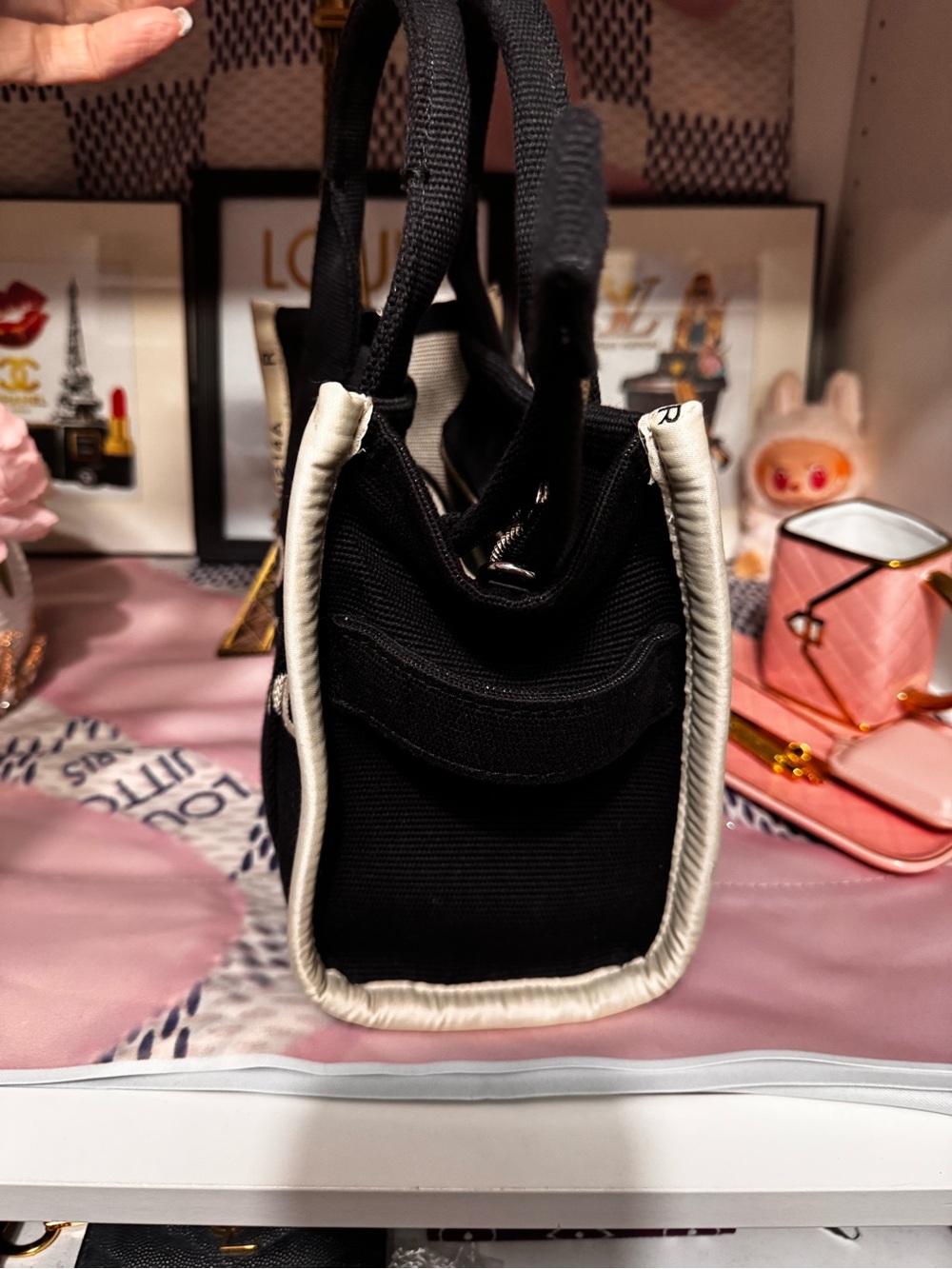 Marc Jacobs Black and White Mini 'The Tote Bag' Canvas Crossbody - Picture 3 of 7